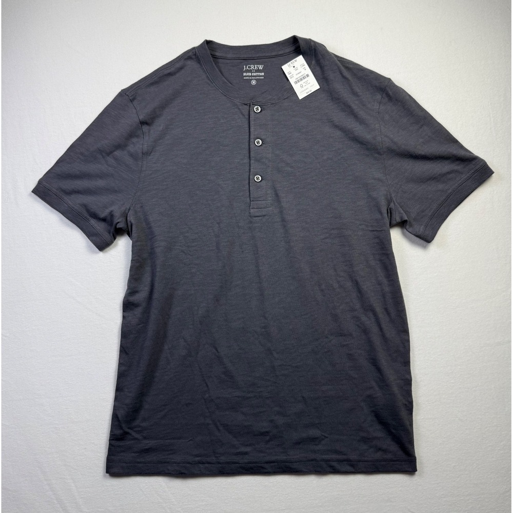 J.Crew Mens Slub Cotton Short Sleeve Henley Shirt Charcoal Gray M L1965 NEW-2686